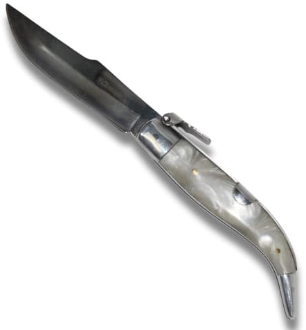 Keroppa Navaja con Palanquilla Navaja Multiusos Acero Inoxidable Mango de Nácar Blanco Reforzado Hoja 9 cm Corte Preciso