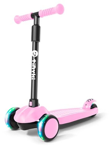 TINYKI Patinete Niña 2 Años a 6 - Patinete Rosa niña 3 años Altura Ajustable con Ruedas Luces LED - Scooter Niño 3 Ruedas - Patineta Infantil para Niños y Niñas Jugar