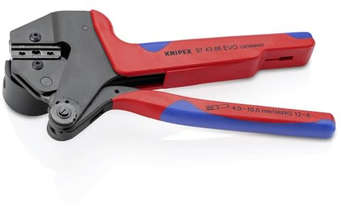 KNIPEX Crimp-Systemzange für auswechselbare Crimpeinsätze mit Mehrkomponenten-Hüllen brüniert 200 mm, 97 43 66 EVO