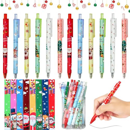 Auzlya Kugelschreiber Weihnachten,12 Weihnachtsgel Tinte Stifte Cartoon,Weihnachts Kugelschreiber,Weihnachtsgeschenke Kleinigkeiten,Weihnachten Party Geschenke Bag Fillers,Zufälliges Farbmuster