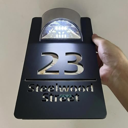 Personligt husnummer lampa exteriör solhus nummer skylt 3D akryl laserskärning gatunamn dörr solskylt (18 x 32 cm, svart vit)