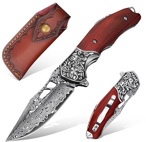 Moontay Klappmesser Outdoor Damast Taschenmesser