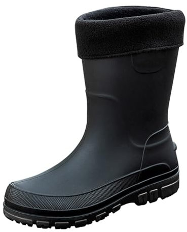 SRTUMEY Stivali di gomma corti da uomo, caldi e foderati, invernali, caldi, da pioggia, in gomma termica, con fodera rimovibile, stivali impermeabili per esterni, Nero , 40 2/3 EU