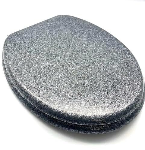EZ Pack - Luxury Universal 18 MDF Wooden/Plastic/Diamante/Padded Oval Toilet Loo Seat, Adjustable Seat, Soft Close, Stainless Steel Fittings, Easy Install Easy Clean (MDF Silver Glitter)