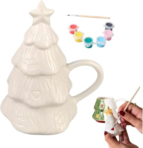Hooneme Ceramic Christmas Tree Painting Kit, Ceramic Christmas Tree Mug Painting Kit, Ceramic Mug Painting Kit, Ceramic Painting Kit for Adults, DIY Mugs to Paint
