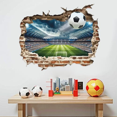 Calcio Sticker Parete, Adesivo Murale Decorazioni da Calcio, Tatuaggio Murale di Calcio 3D, Adesivo da Parete 3D Football Arena per Camera da Letto della Ragazzo Soggiorno Camera Bambini