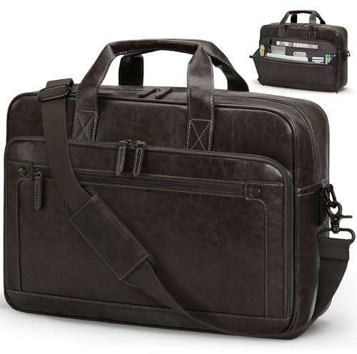 RAINSMORE Messenger Bags for Men Briefcase Waterproof Leather Laptop Bag 16 Inch Vintage Shoulder Satchel Bag for Work Office Business College Coffee