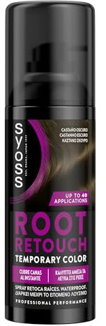 SYOSS Root Retouch Spray Retoca raíces Temporal Color Castaño Oscuro(1 x 120 ml), retocador de canas y raíces con cobertura instantánea, coloración pelo temporal para las canas