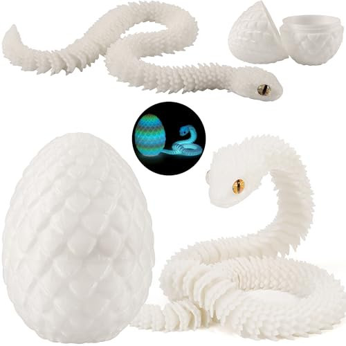 Joycabin 3D Gedruckte Schlange Spielzeug, Ostern 3D Gedrucktes Drachenei Schlangeneier, Easter Schlangeneier, 3D Gedruckte Tiere Spielzeug für Kinder Geschenke Schreibtisch Wohnkultur (Weiß)