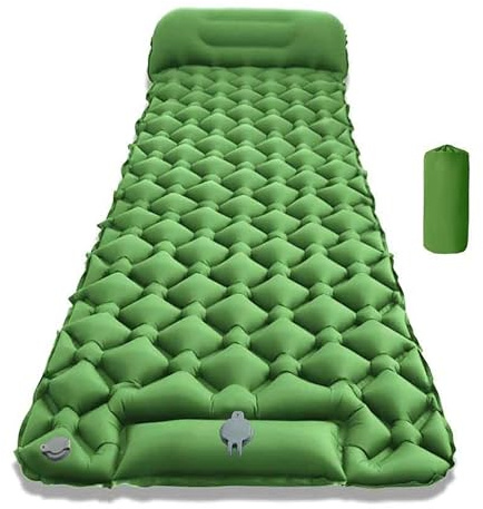 BYGD Matelas de Camping Autogonflant, Boutons sur Le côté, Matelas de Plage | Pompe à pied intégrée, Matelas Gonflable Ultraléger Pliable, Sac de Rangement Inclus, 60s Gonflage rapide pour Rando, Plage