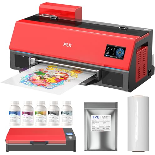 PLK A3 Plus XP600 DTF-Drucker, doppelt so schnell wie L1800/L805, 4,5-Zoll-Touchscreen, automatische Reinigung, duales Weißtintensystem, Folienschneider, Textildrucker, inklusive Tinte für 2 Jahre