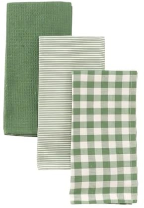 DAMDAM GO Paño de Cocina, Absorbente y Resistente, Diseño Elegante para Cocina, Juego de Trapos Suaves, 50 x 50 cm, Pack 3 Unidades (Verde)