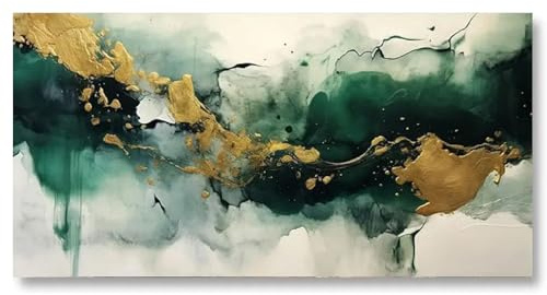Abstrakt Poster Wandbilder 200x100 cm Gold Grün Bilder Moderne Marmor Muster Leinwand Wohnzimmer Kunst Wandposter Modern Kunstdruck Schlafzimmer Home Decor Ungerahmt