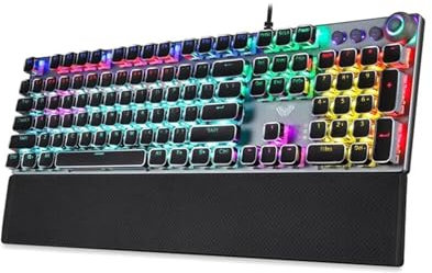 YBNSXP Gaming Mechanical Keyboard Retro Square Glowing Keycaps Backlit USB Wired 104 Anti-ghosting Gaming Keyboard for PC laptop(Black to Blue switch)