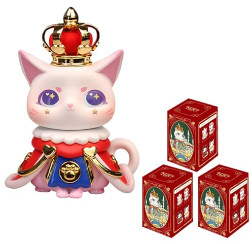 MIO Court Cat Serie Blind Box Figuras de Acción Caja Misteriosa Caja Lindo Juguete Aleatorio Regalo de Cumpleaños Navidad Juguetes Coleccionables para Adornos de Escritorio, 3 PCS