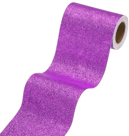 sourcing map 4x118in Deep Purple Glitter Wallpaper Border | Self Adhesive, Peel and Stick Paper,Sparkle Glitter Contact Paper Border for Mirror Bulletin Board DIY Crafts Decor