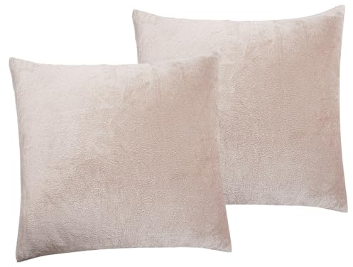 Soifox 2er Set Kissenbezug 40x40cm - Beige Samt Zierkissenbezüge Weich Flauschig Kuschelig Kissenbezüge Deko Kissen Sofakissen Lendenkissen Wurfkissenbezug Schlafzimmer Kissenhülle