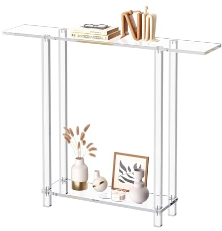 VEVOR Acrylic Console Table, 2 Tiers Narrow Side Desk with Bottom Open Storage, Modern Rectangle Acrylic End Table, Transparent Entry Desk for Foyer, Hallway, Living Room, 19.3 x 100 x 80 cm (Clear)