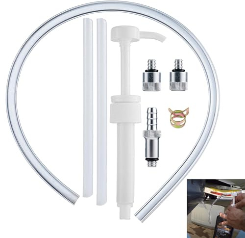 Pompe à Lubrification Manuelle pour Unité Inférieure, Pompe à Huile de Transmission 8 cc avec Tuyau Long, 2 Adaptateurs 8/10mm Métalliques pour Hors-Bord Marin et Entretien Mécanique