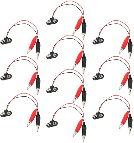 OTOTEC 10 Conectores de Batería de 9 V con Pinzas de Cocodrilo Dobles Y Cables de 18 Cm para Aplicaciones de Reparación Y Pruebas Experimentales.