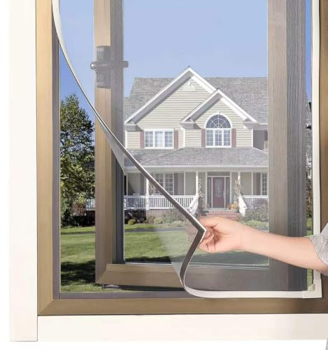RODENET Magnetic Fly Screen Window Adjustable DIY Insect Screens Fits up to 130 x 150cm,Window Net Keep Bugs Out,White Frames with Fiberglass Mesh(Grey)