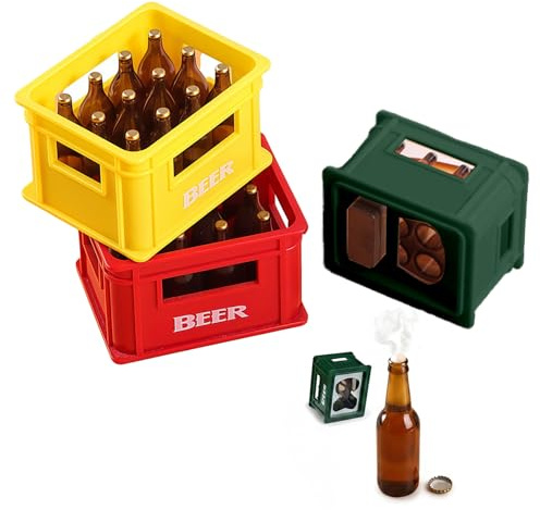 pelriox 3 Stück Flaschenöffner Bierkiste, Bierkasten Flaschenöffner, Mini Bierkasten Magnet Zweifunktions-Öffner Retro-Design, Praktisch für Heim, Bar & Picknick