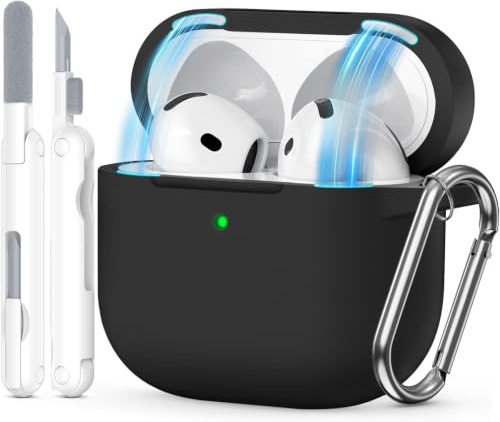 Joremx Schutz Silikon Hülle einteilig für AirPods 4(Magnet Schwarz) | Inkl. Reinigungsset & Schlüsselanhänger, Magnetischer, Weichmaterial, Case Für AirPods 4 und AirPods 4 ANC (2024)