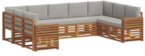 vidaXL Sofagarnituren 9 pcs Natürlich und Hellgrau Massivholz Akazie, Moderne Gartenbank, strapazierfähige Eckmöbel für draußen, gemütliches Loungeset für Terrasse und Patio
