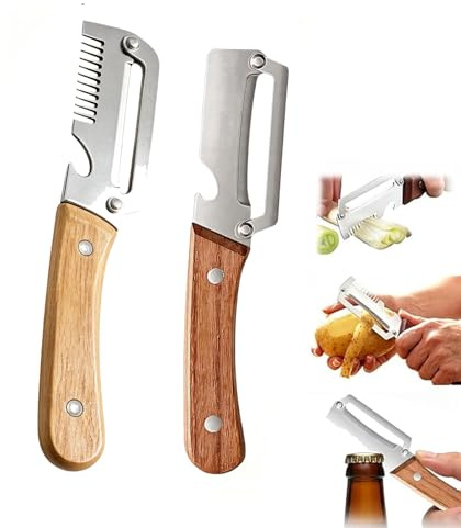 Zero Snag Wooden Peeler, Multifunctional Vegetable Peeler with Stainless Steel, Ergonomic Kitchen Tool for Potato and Vegetable Preparation, 2 Wood Handle Peelers for Home and Outdoor Use, 19 x 4 cm