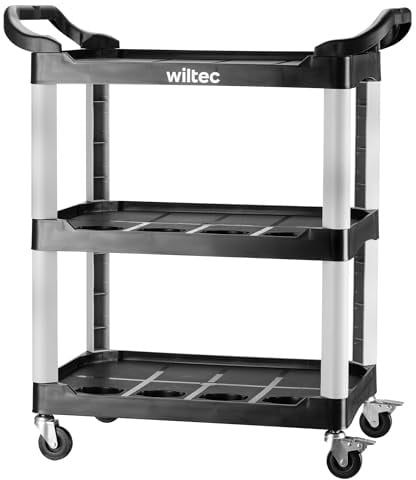 Wiltec 3-Ebenen Rollwagen Typ 01 mit 136 kg Traglast, Werkstattwagen 74,5 × 42,5 × 67,5 cm aus Kunststoff