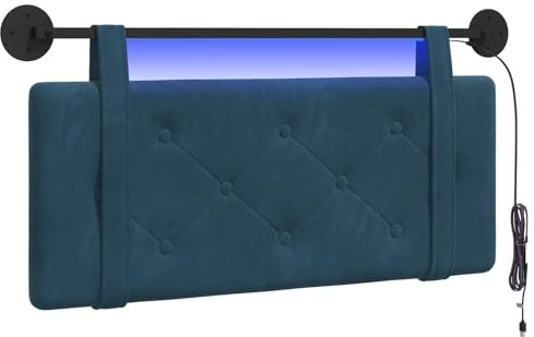 vidaXL Hängendes Kopfteil Mit LED Licht Blau Samt, Bettkopfteil, Rechteckig aus Samt, Wandmontage, Bequeme Polsterung, Knopfheftung, Platzsparend Décor