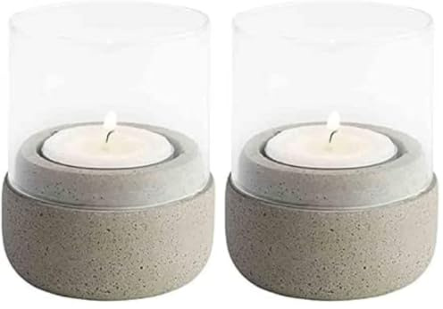 APS Windlichter, 2er Set „Element“, Teelicht, Beleuchtung, Windlicht aus grauem Beton, möbelschonende Unterseite, Ø 6 cm, 7 cm Höhe (Packung mit 2)