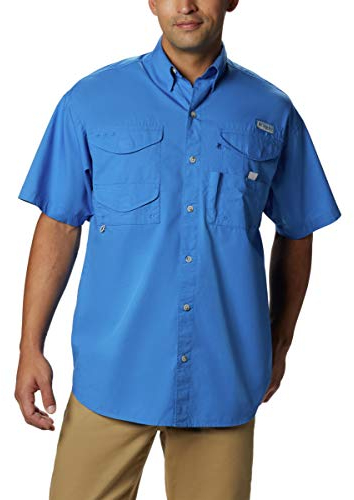 Columbia Standard Men’s Bonehead Short-Sleeve Work Shirt, Comfortable and Breathable, Vivid Blue, Small