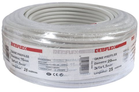 Bobinot de câble | Bobine de fils électrique | Câble électrique | Couronne de câble | Couronne Gaine ICTA Grise PreCâble Diametre 20mm 3X2,5mm ² H07V|U Longueur 25M | Debflex | 411283