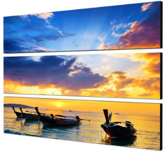 Friedvoller Abend 140x100 cm - Strandidylle Leinwandbild dreiteilig Topaktuell Leinwand Kunstdruck XXL in brillanter Farbqualität Moderne Bilder Dekobilder
