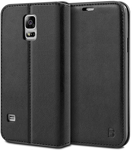 BEZ Hülle für Samsung Galaxy S5 Hülle, Handyhülle Kompatibel für Samsung Galaxy S5 / S5 NEO Tasche, aus Klappetui mit Kreditkartenhaltern, Ständer, Magnetverschluss - Schwarz