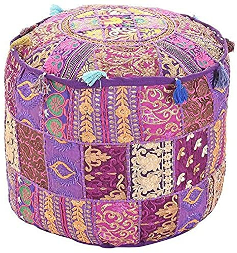 Bezug von Aakriti Gallery für Fußhocker und Sitzkissen im indischen Design, dekorativer Bezug aus Baumwolle, 56 x 35 cm violett