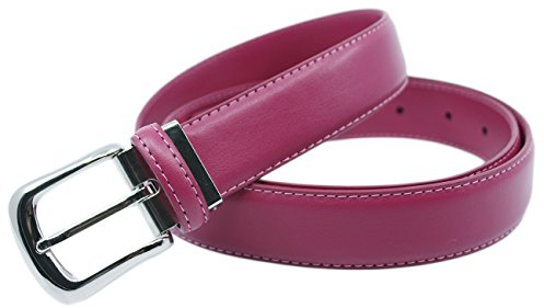 YEHMAN Ceinture classique 3 cm en croûte de cuir de vachette ajustable boucle argenté à ardillon 120 cm (Fuchsia)