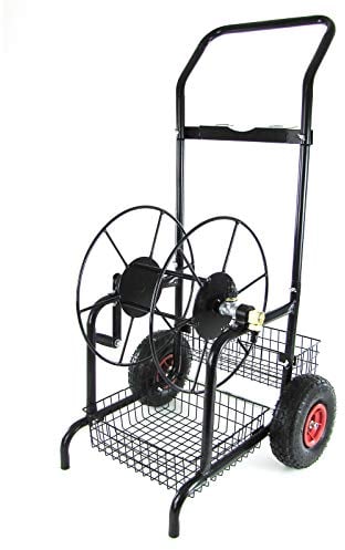 RAMROXX Schlauchwagen Schlauch Handwagen Schwarz mit Ablagekörbe bis 60m Gartenschlauch