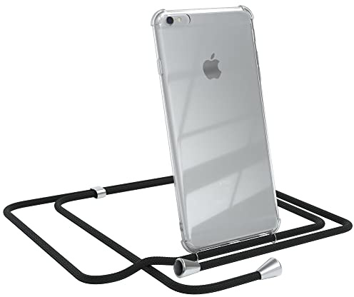 EAZY CASE Handykette kompatibel mit iPhone 6 / 6s Plus Handyhülle mit Umhängeband, Handykordel mit Schutzhülle, Silikonhülle, Hülle mit Band, Stylische Kette für Smartphones, Schwarz