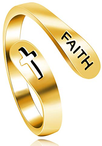Uloveido Mädchen 925 Sterling Silber Alphabet FAITH Offenen Ring, Hohl Kreuz Wrap Einstellbare Ringe Religiöse Schmuck Geschenke Y531 (Gold)