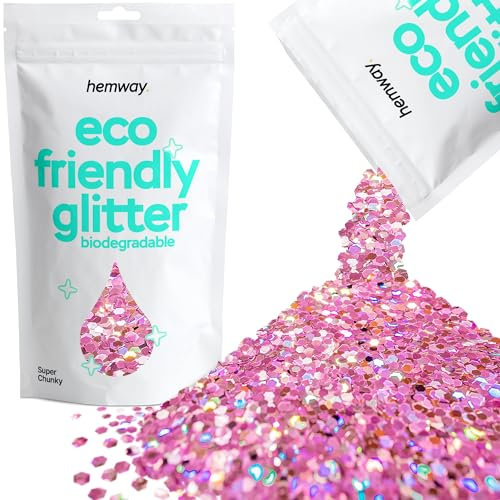 Hemway Eco Friendly Biodegradable Glitter - Pink Holographic | Super Chunky Plant-Based Metallic Flakes for Arts & Resin Crafts | Bio Supplies for Festival, Hair, Face, Body & Nail Art | 100 g