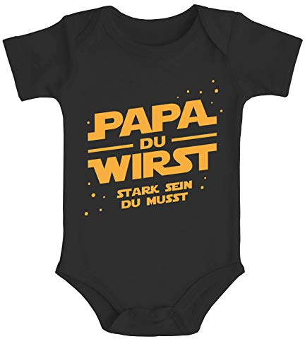 MoonWorks® Baby Body mit lustigem Spruch Yoda Papa du wirst stark Sein du musst Ankündigung Schwangerschaft schwarz 0-3 Monate