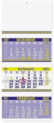 Calendario da muro 2026 trittico mensile 12x3mesi fluo GIALLO blu 32x80cm microperforato