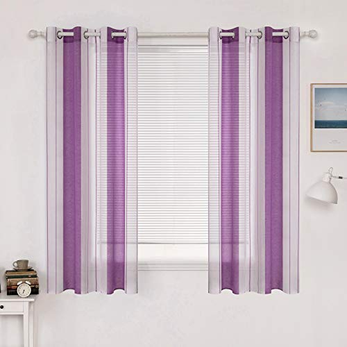 MIULEE 2 Panel Contemporary Decorative Ring Top Eyelet Voile Curtains Sheer Panels for Bedroom Livingroom Nursery Room 55 wide x63 Drop (140cm wide x 160cm Drop) Lilac