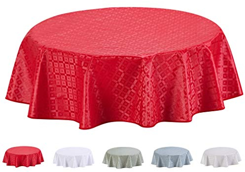 Home Direct Wachstuch Tischdecke Abwaschbar Rund geprägt 155cm Rot