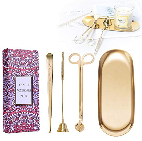 UCINNOVATE 4-in-1-Kerzen-Zubehör-Set – Dochtschneider, Snuffer, Dipper, Ablageschale für Kerzenliebhaber, Feiertage (Gold)