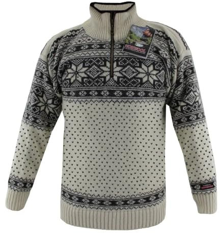 HomeOfSocks Original Norweger Herbst Winter Pullover aus 100% Reiner Neuer Wolle Schurwolle (Weiß, L)
