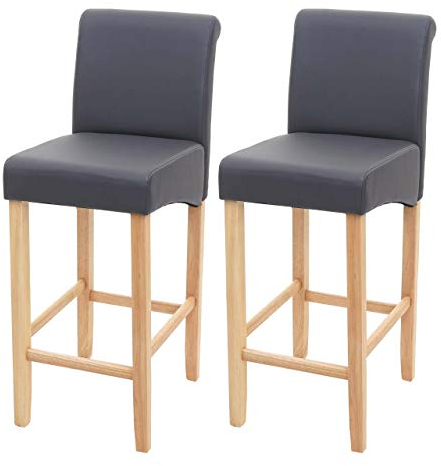 Mendler 2er-Set Barhocker HWC-C33, Barstuhl Tresenhocker, Holz - grau matt, helle Beine, Kunstleder
