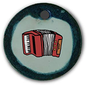 Schöner Keramik-Anhänger „Ziehharmonika“ in blau marmoriert; Schmuck Kette Kettenanhänger Geschenk Kunsthandwerk Keramik rund Talisman Halskette Aufmerksamkeit Mitbringsel individuell